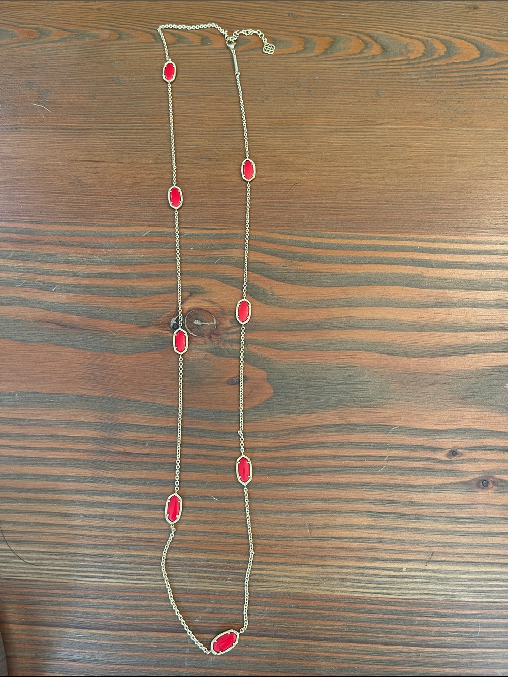 Kendra Scott Gold Long Necklace with Red Stone Stations